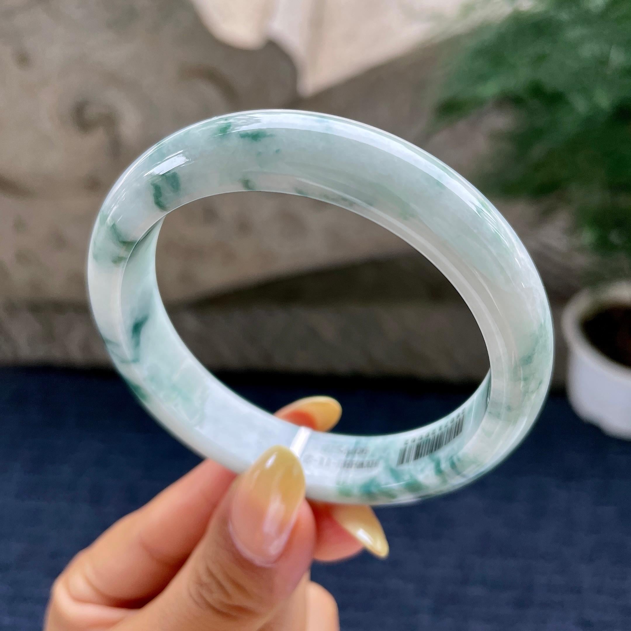 细糯种飘花正圈平安镯57.8圈 天然缅甸A货翡翠（yc481921）