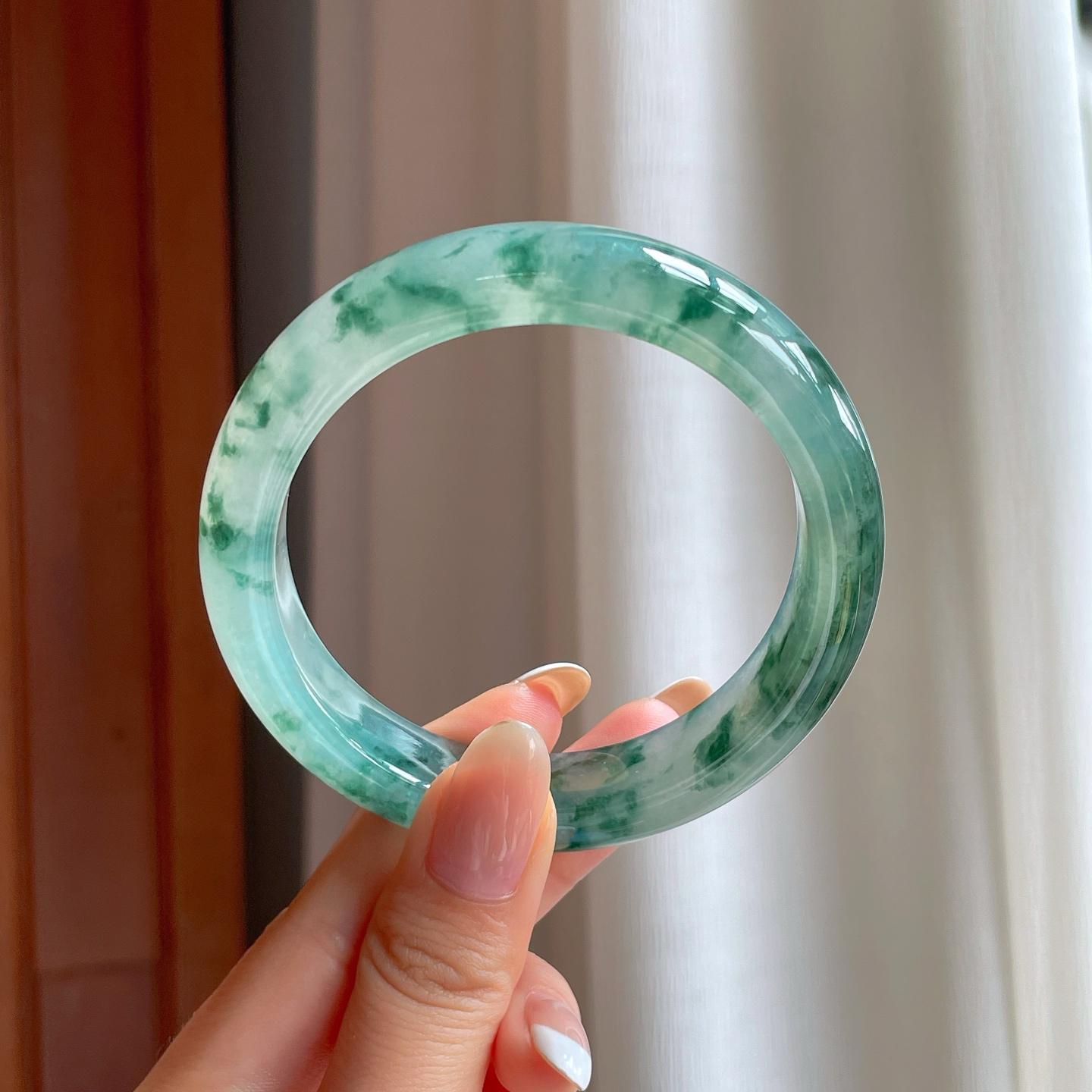 冰种飘花翡翠平安镯（59mm)（yc388724）