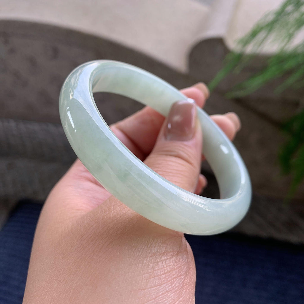 细糯种飘绿花正圈平安镯 58.8圈口 天然缅甸A货翡翠（yc350643）