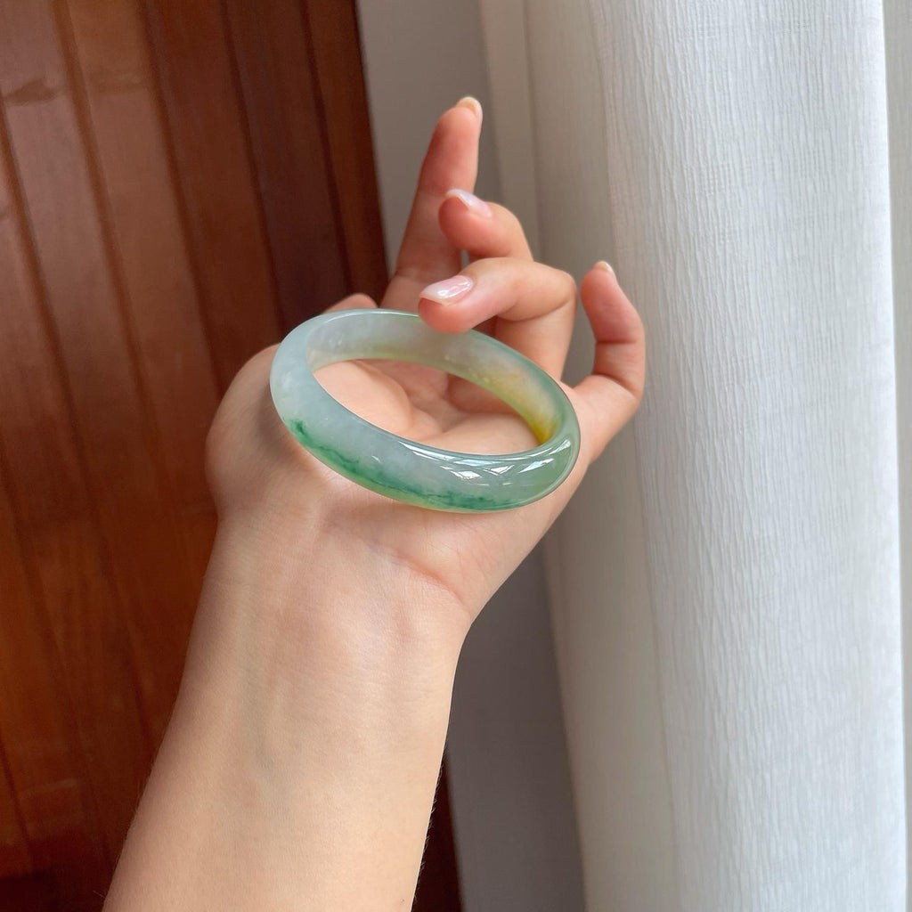 冰种黄加绿翡翠平安镯（56mm)（yc382843）