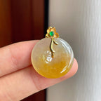 18k金镶糯冰黄翡翡翠平安扣（yc253124）