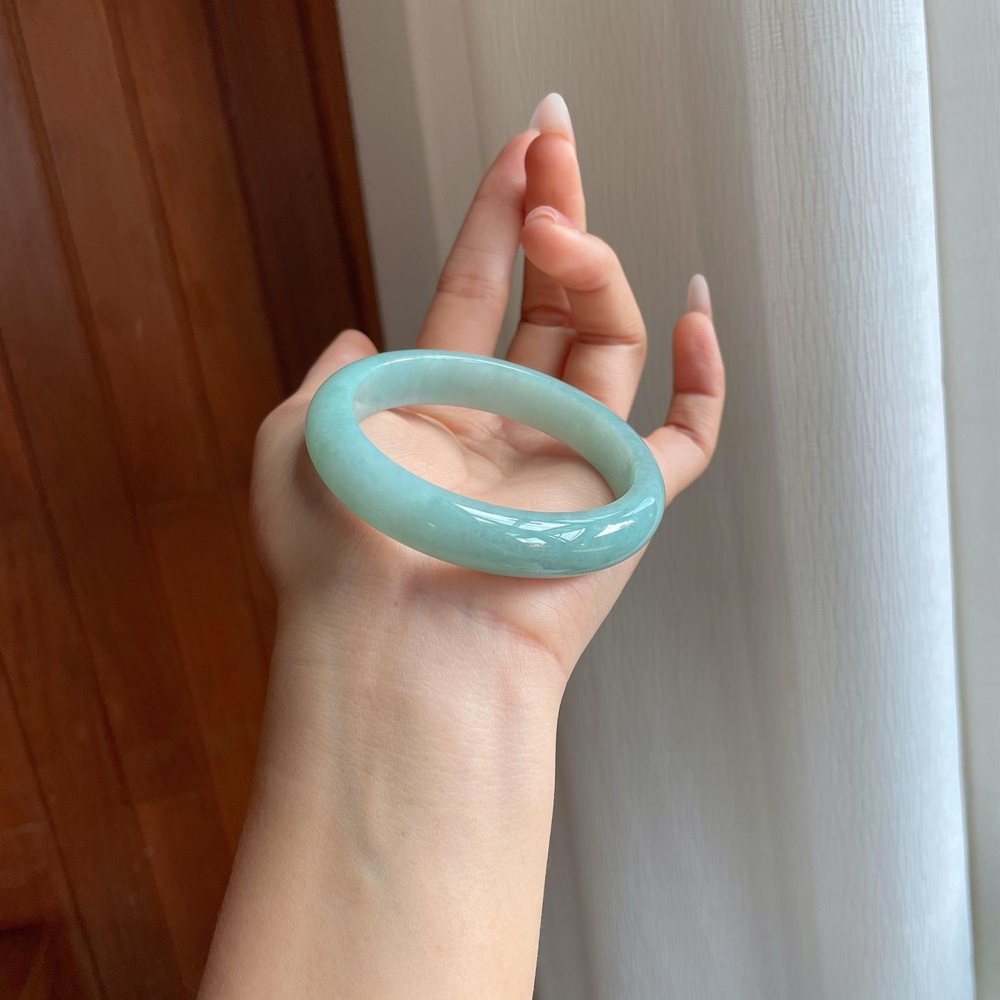 糯冰蓝晴底翡翠平安镯（57mm）（yc310608）