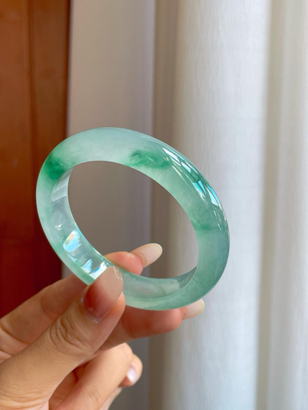 冰种晴水飘花翡翠平安镯（55.6mm）（yc268255）