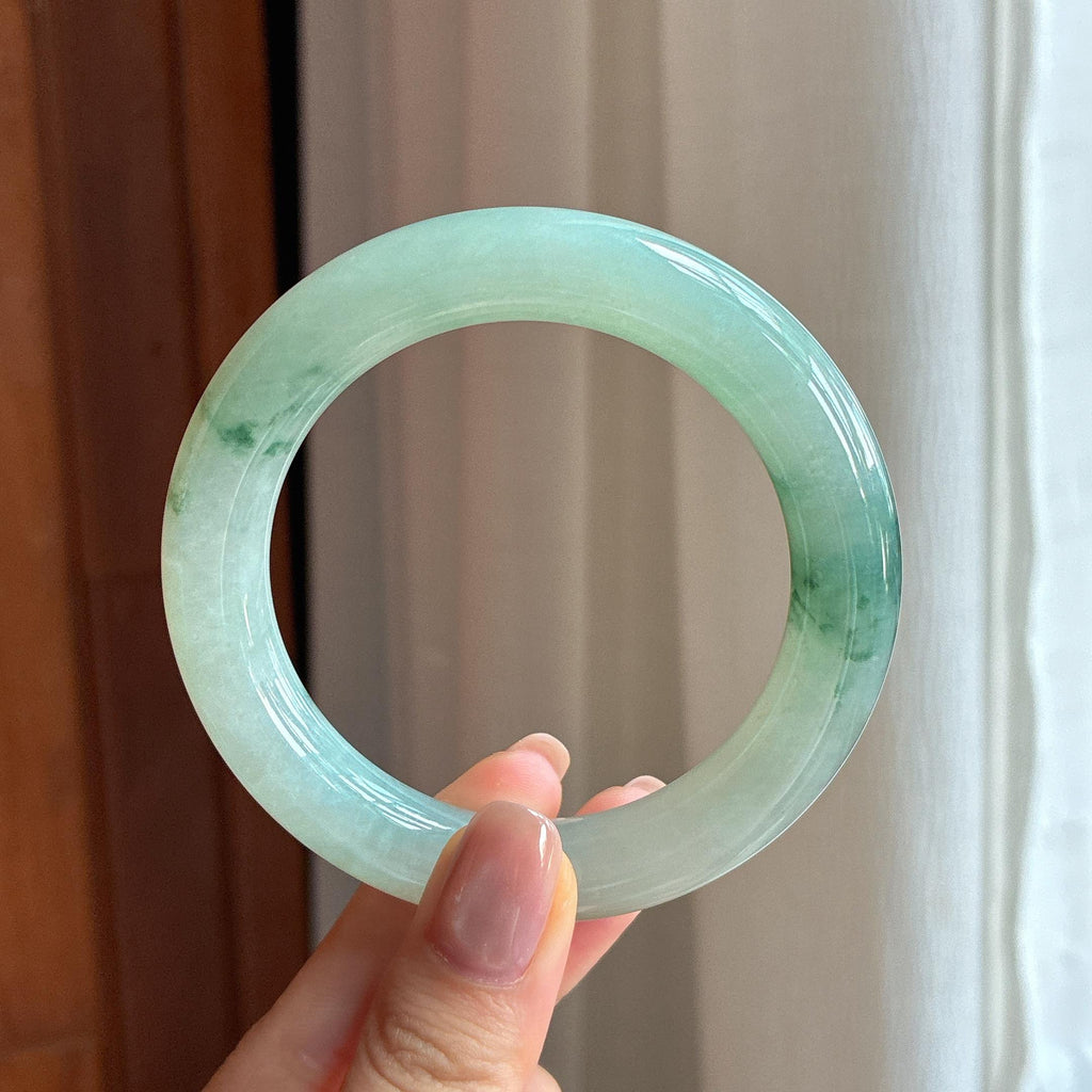 糯冰飘花翡翠圆条手镯55圈天然缅甸A货翡翠（yc439905）
