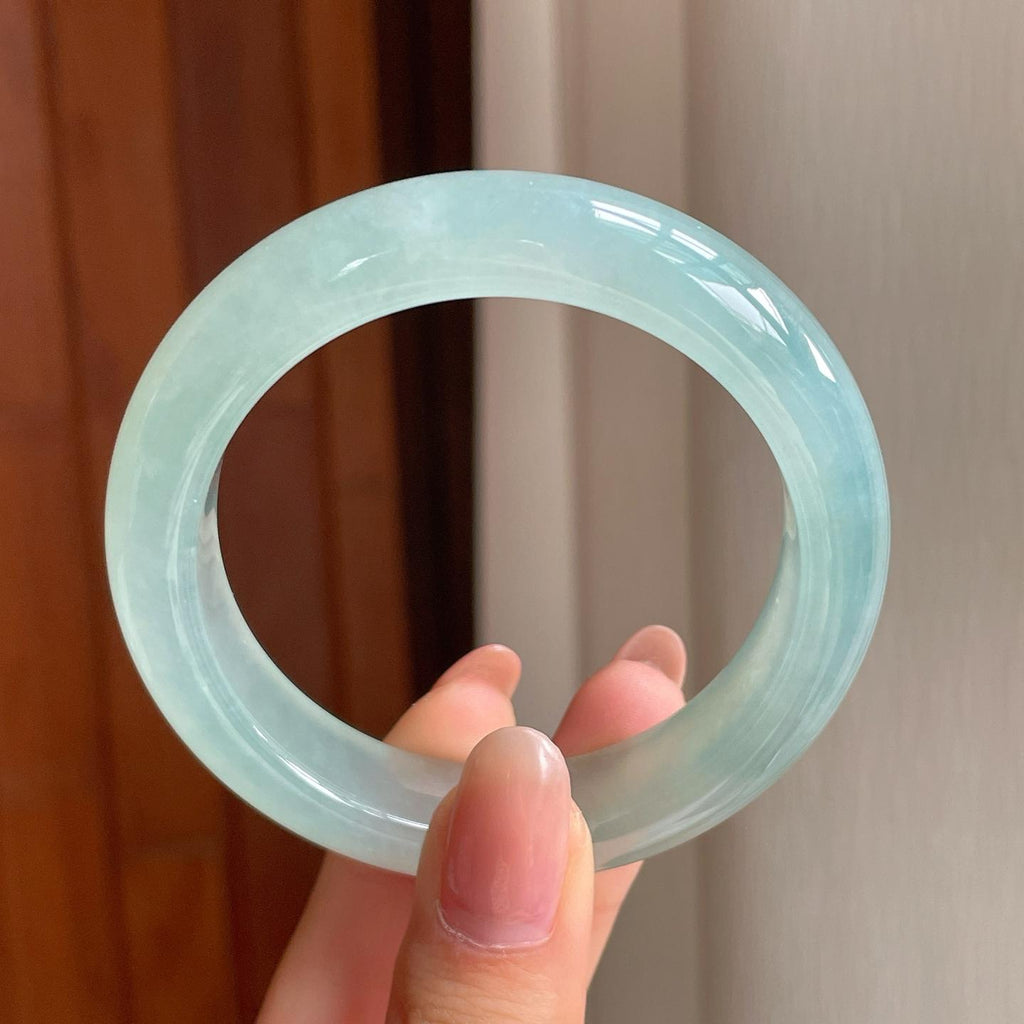 高冰种晴底翡翠平安镯（53.4mm)（yc363434）