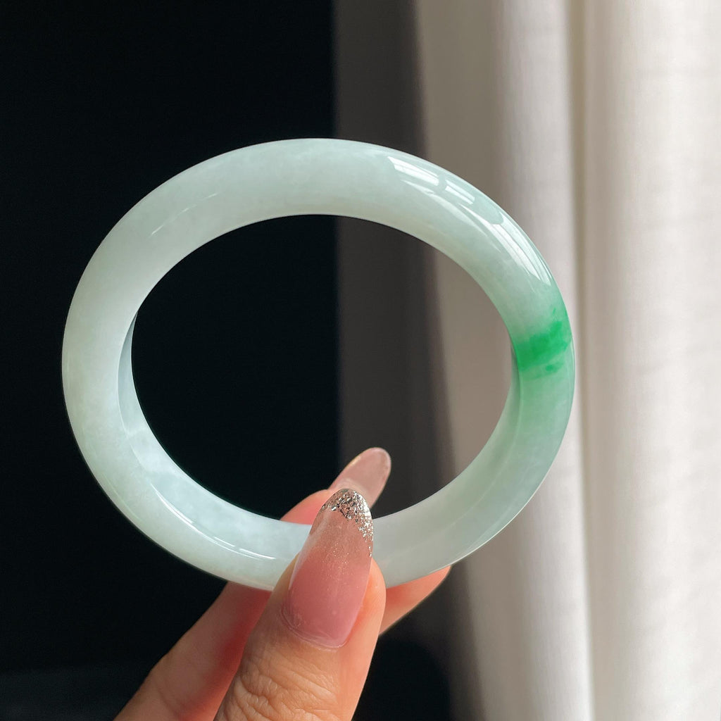 糯冰飘一抹翠色翡翠平安镯（59mm）（yc354254）