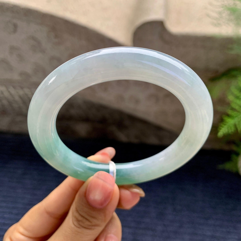 细糯种湖水绿圆条手镯（55.4mm）（yc280878）