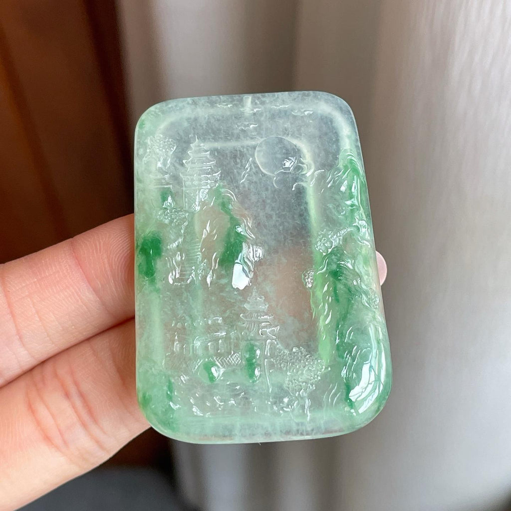 冰种飘花翡翠山水牌（yc303803）