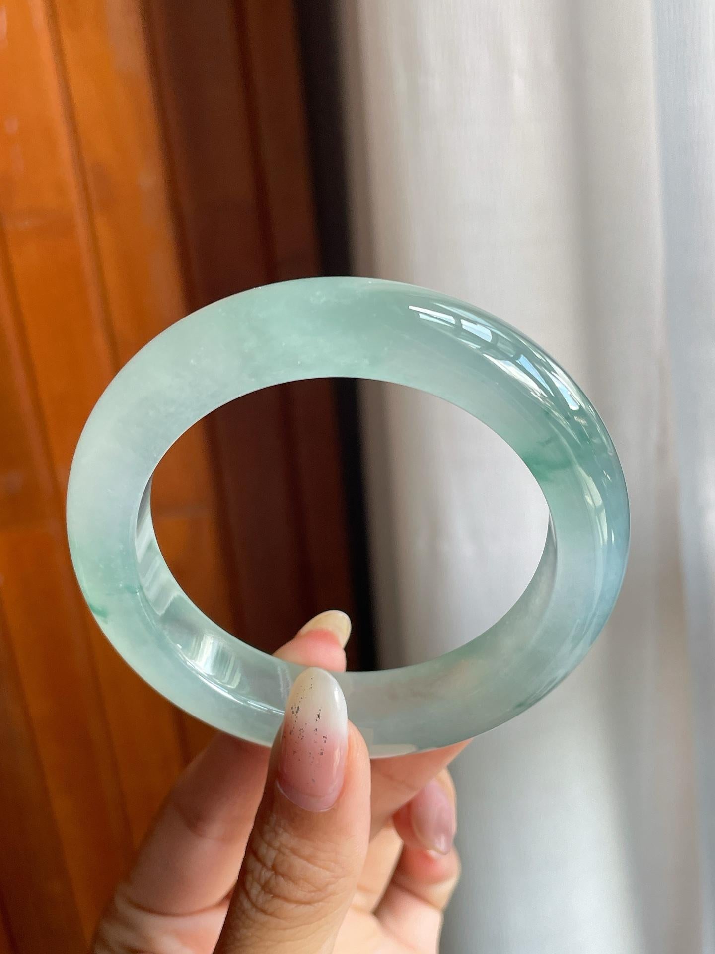 冰玻种飘花翡翠平安镯（56.2mm）（yc220801）