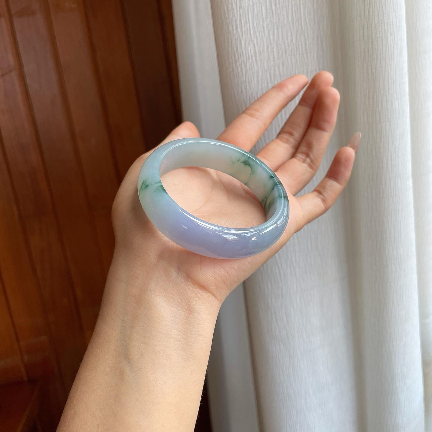 冰种紫罗兰飘花翡翠平安镯（57mm）（yc325736）