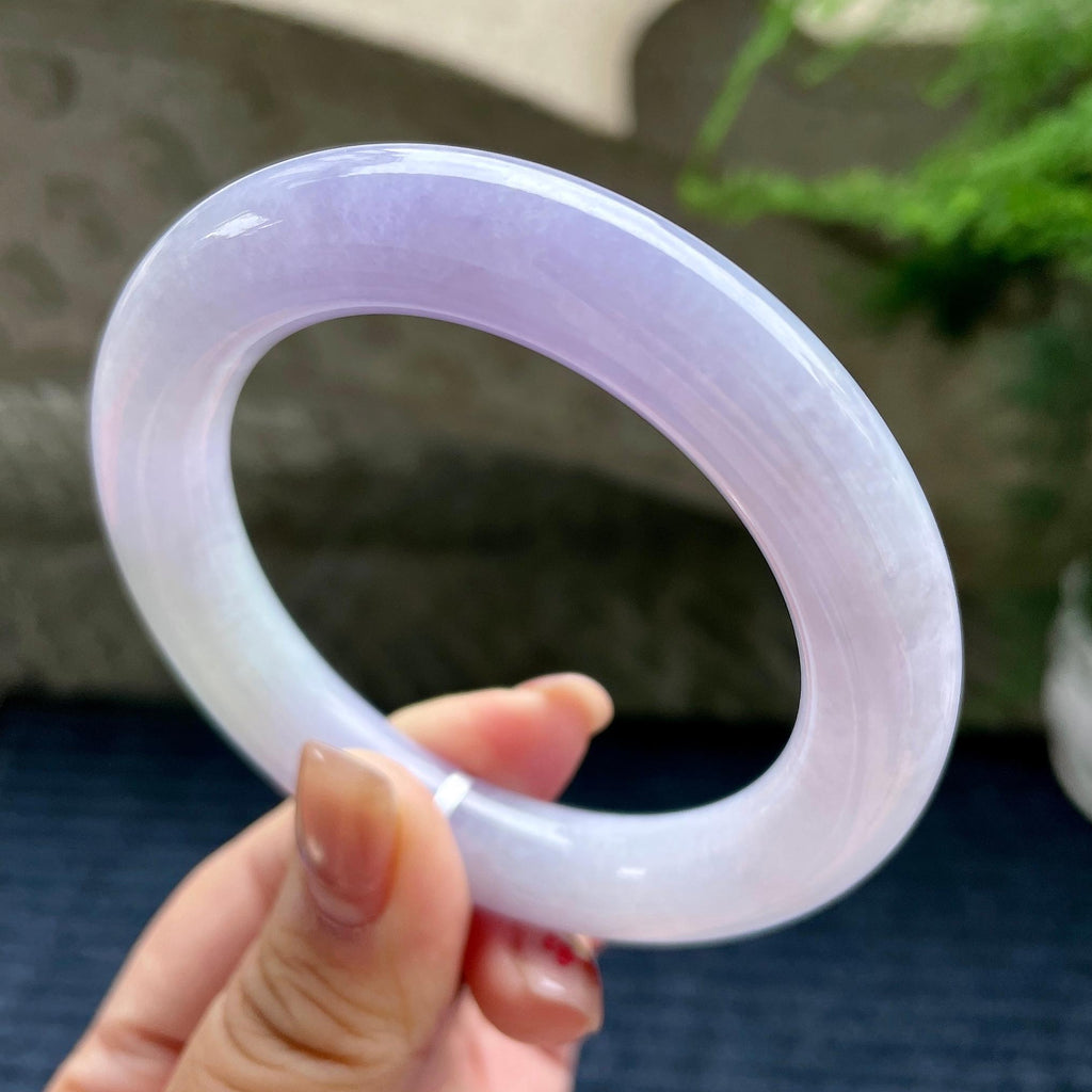 细糯种淡紫罗兰圆条手镯56.3圈口  天然缅甸A货翡翠（yc350661）