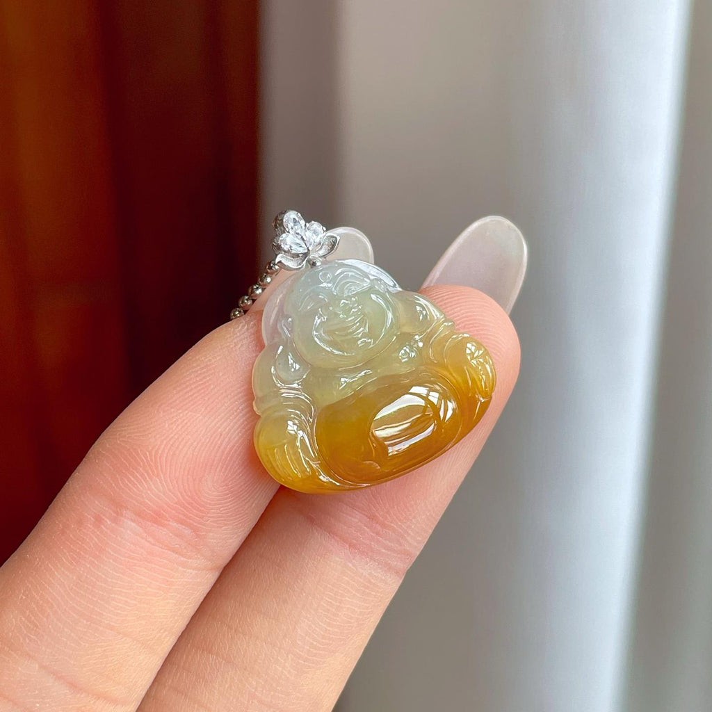 18k金扣糯冰黄翡翡翠佛公（yc269043）