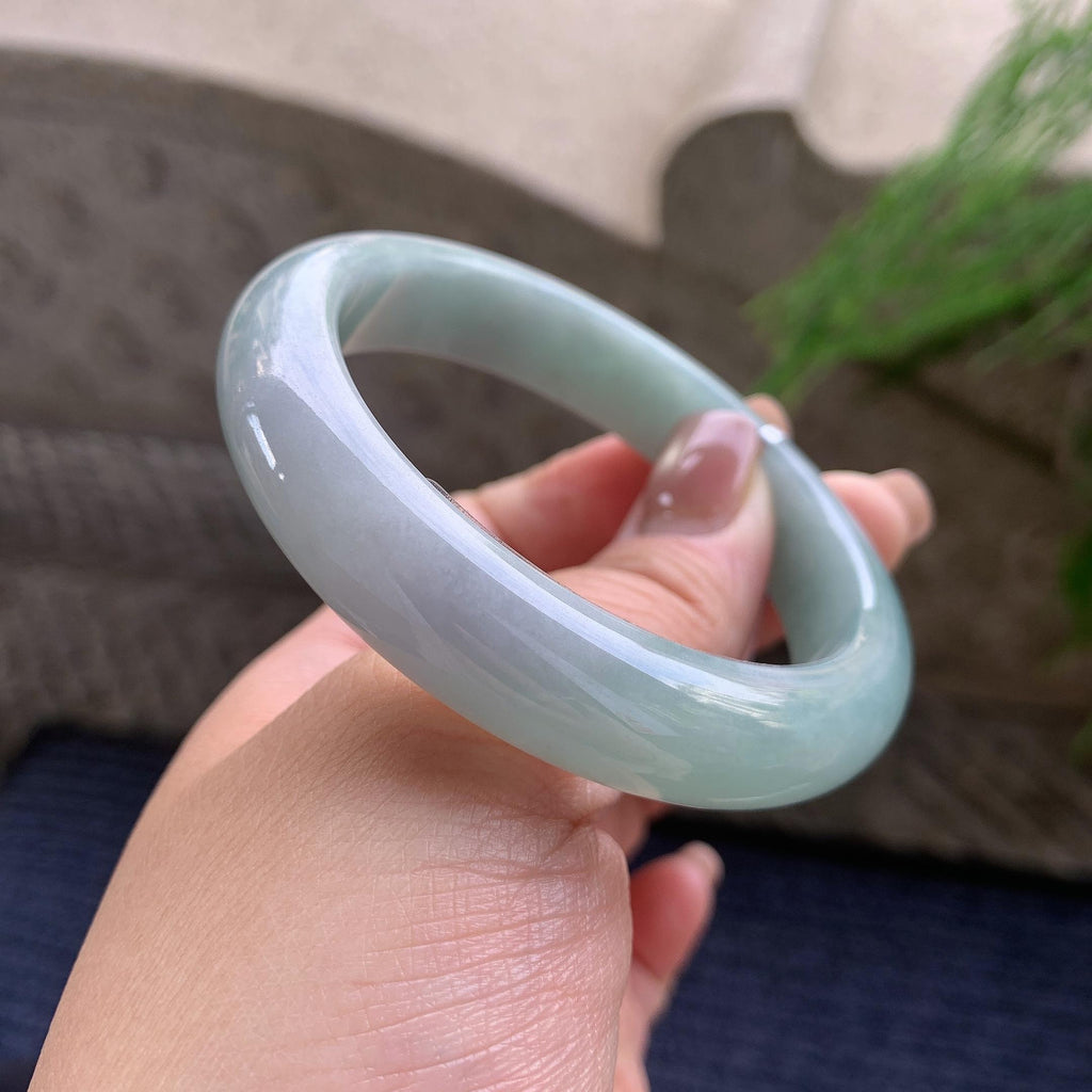 糯种油青正圈平安镯 57圈口 天然缅甸A货翡翠（yc350651）
