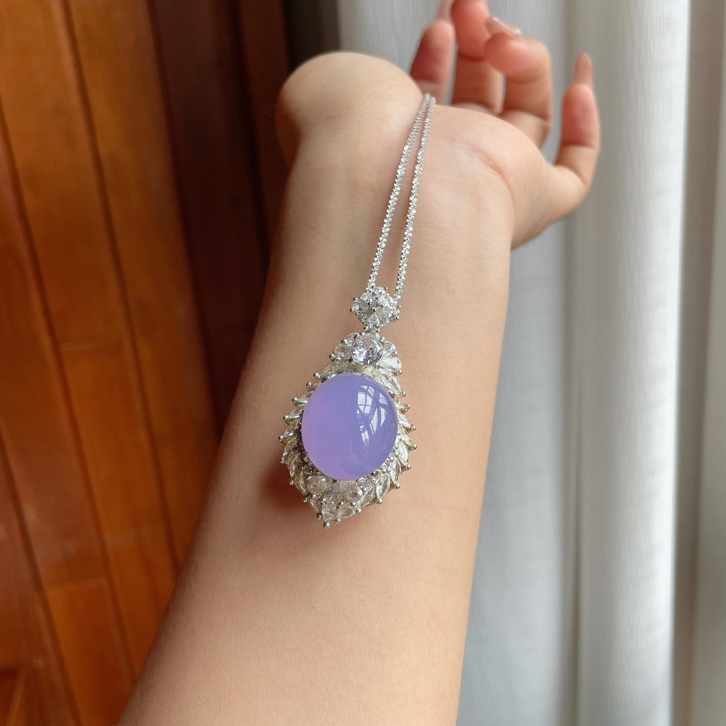 铜托冰种紫罗兰翡翠蛋面一套（yc186006）