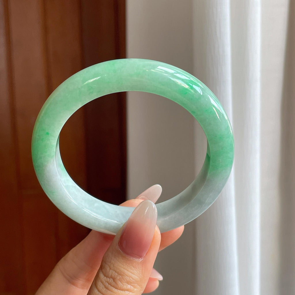 糯种带色翡翠平安镯（56.3mm）（yc296384）