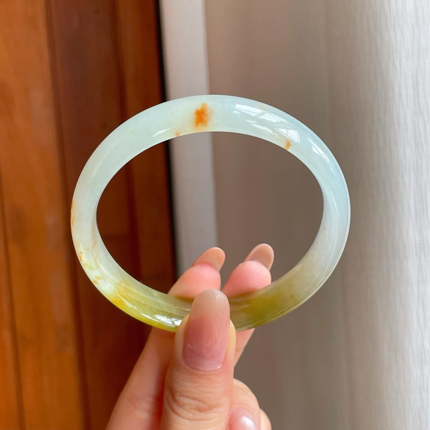 冰种黄翡翡翠平安镯（57.8mm)（yc363625）