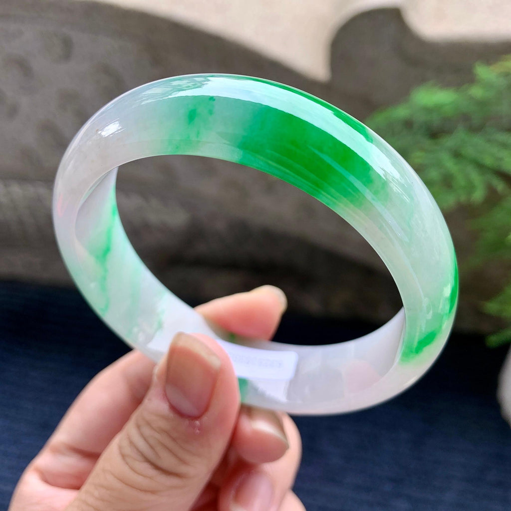 糯冰种飘阳绿宽版轮胎手镯（60.3mm）（yc254106）