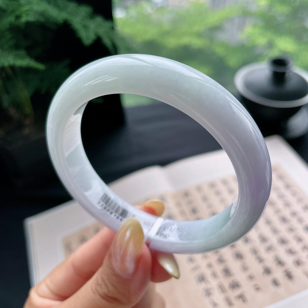 细糯种淡春彩正圈平安镯57.8圈 天然缅甸A货翡翠（yc473076）