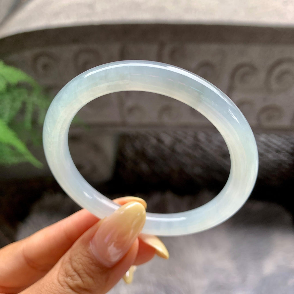 小圈口 糯冰种带底色圆条手镯51.1圈 天然缅甸A货翡翠（yc481901）