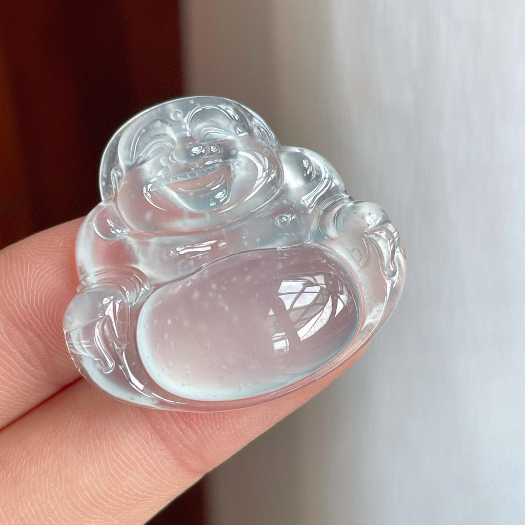 冰玻种雪花棉无色翡翠佛公（yc238170）