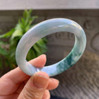 小圈口 细糯种飘蓝花正圈平安镯52.3圈口 天然缅甸A货翡翠（yc330299）