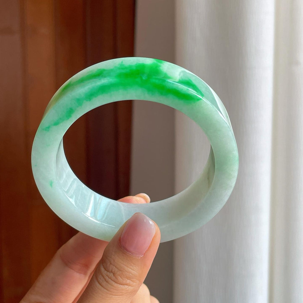 糯冰带色翡翠方镯（60.5mm)（yc382338）