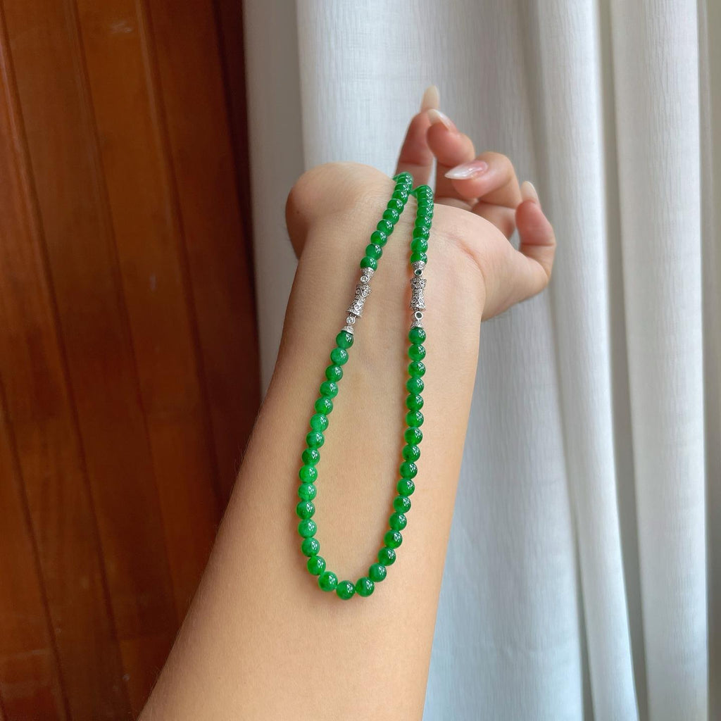 糯冰满绿翡翠珠串项链（yc264165）