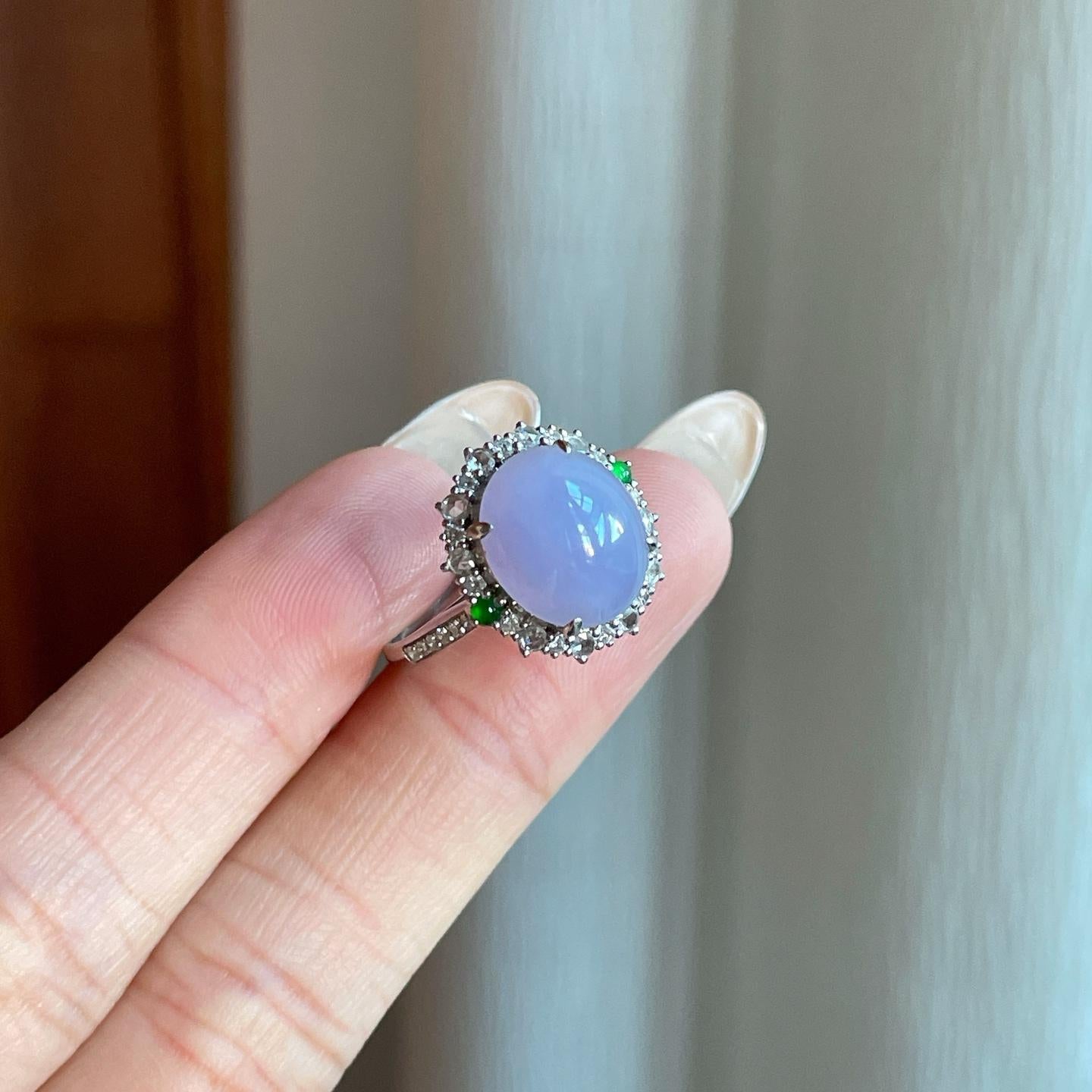 18k金钻镶糯冰种紫罗兰翡翠蛋面戒指（yc266567）