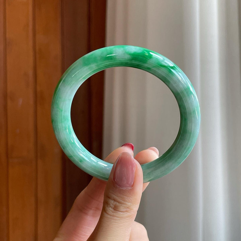 糯冰带色翡翠圆条手镯（54.6mm）（yc302152）