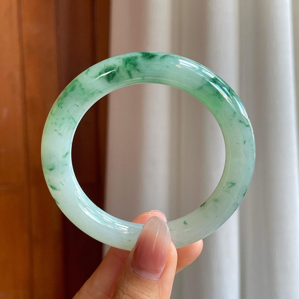 糯冰飘花翡翠圆条手镯（53.6mm）（yc312966）