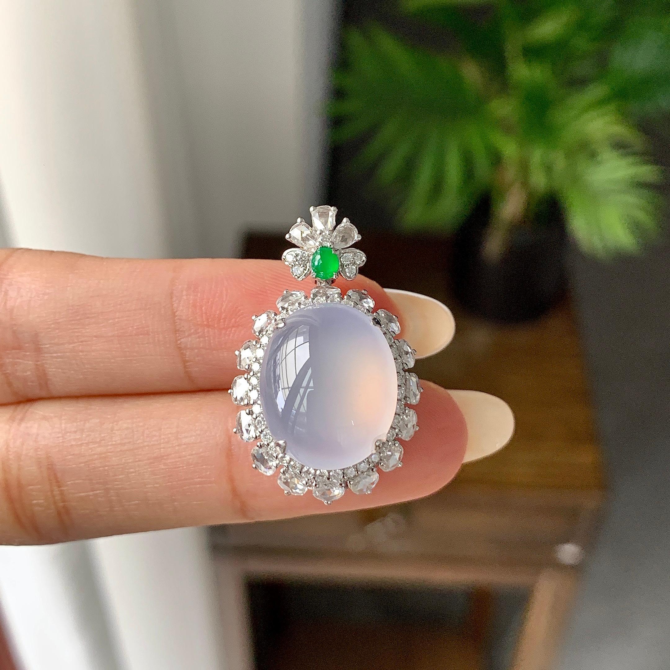 18K金钻镶冰种紫罗兰蛋面手链/吊坠/戒指（两件套）（yc252246）