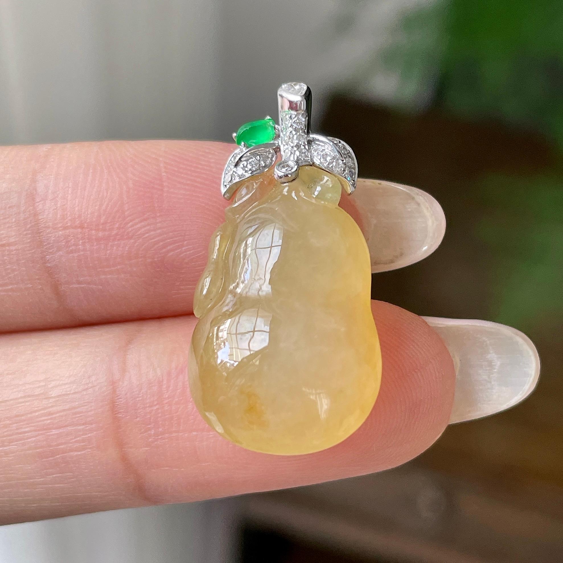 18k金钻镶糯冰种黄翡葫芦吊坠    天然缅甸A货翡翠（yc346954）