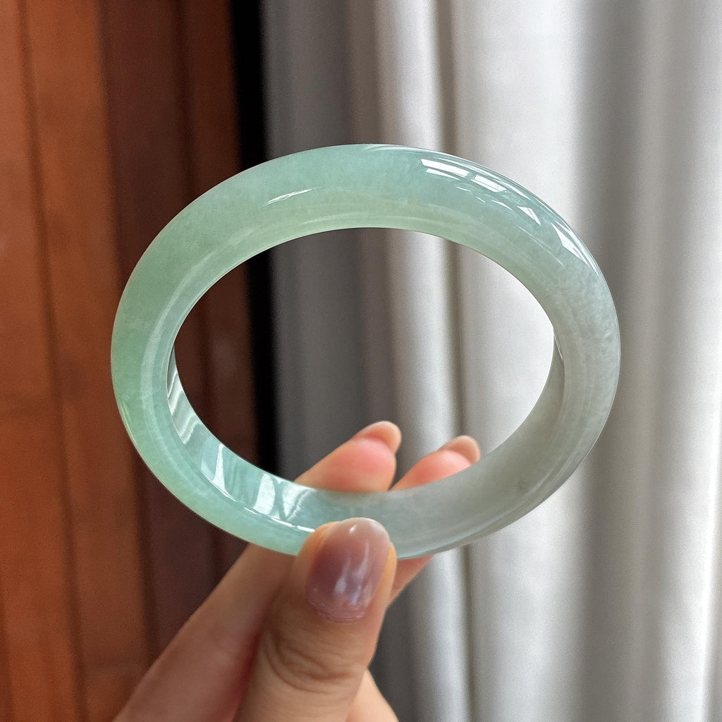 糯冰半山半水正圈平安镯 58圈 天然缅甸A货翡翠（yc525941）