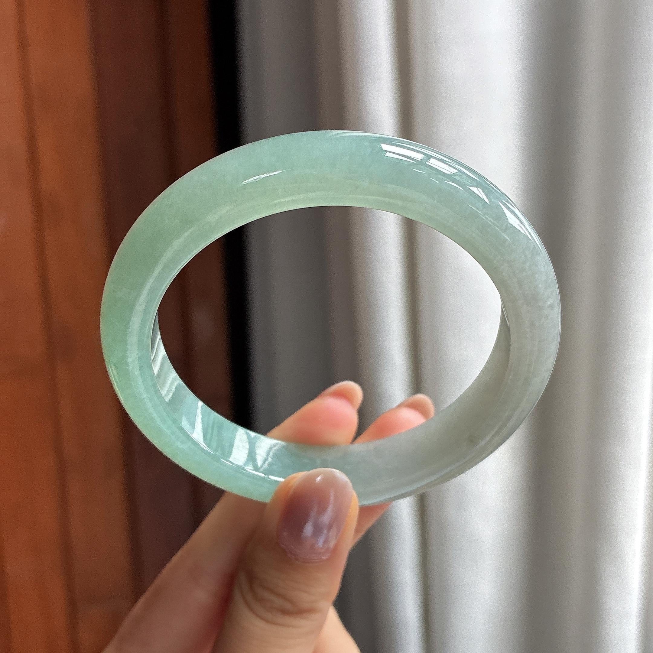 糯冰半山半水正圈平安镯 58圈 天然缅甸A货翡翠（yc525941）