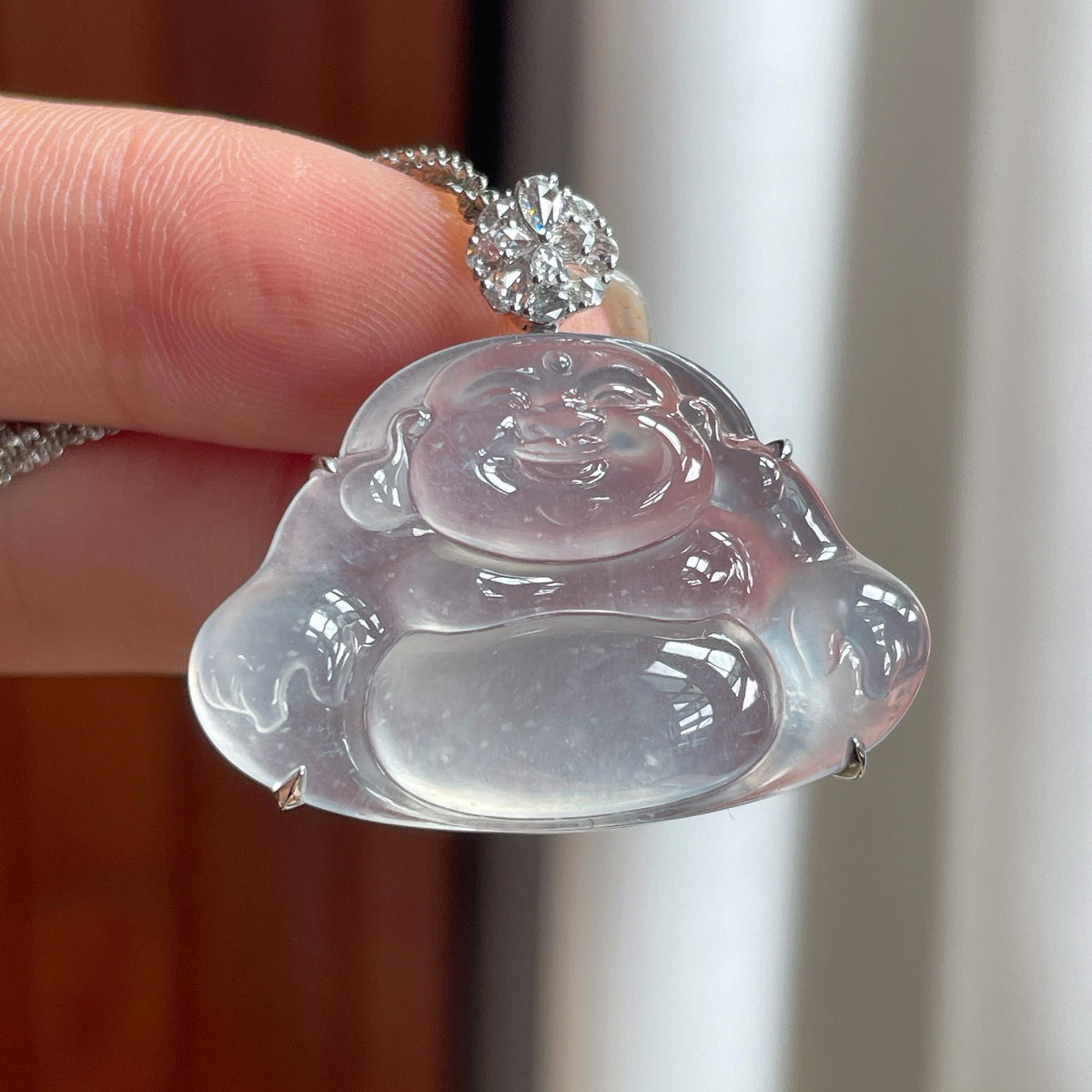 18K金镶冰种起光无色玉佛挂件（yc750225）