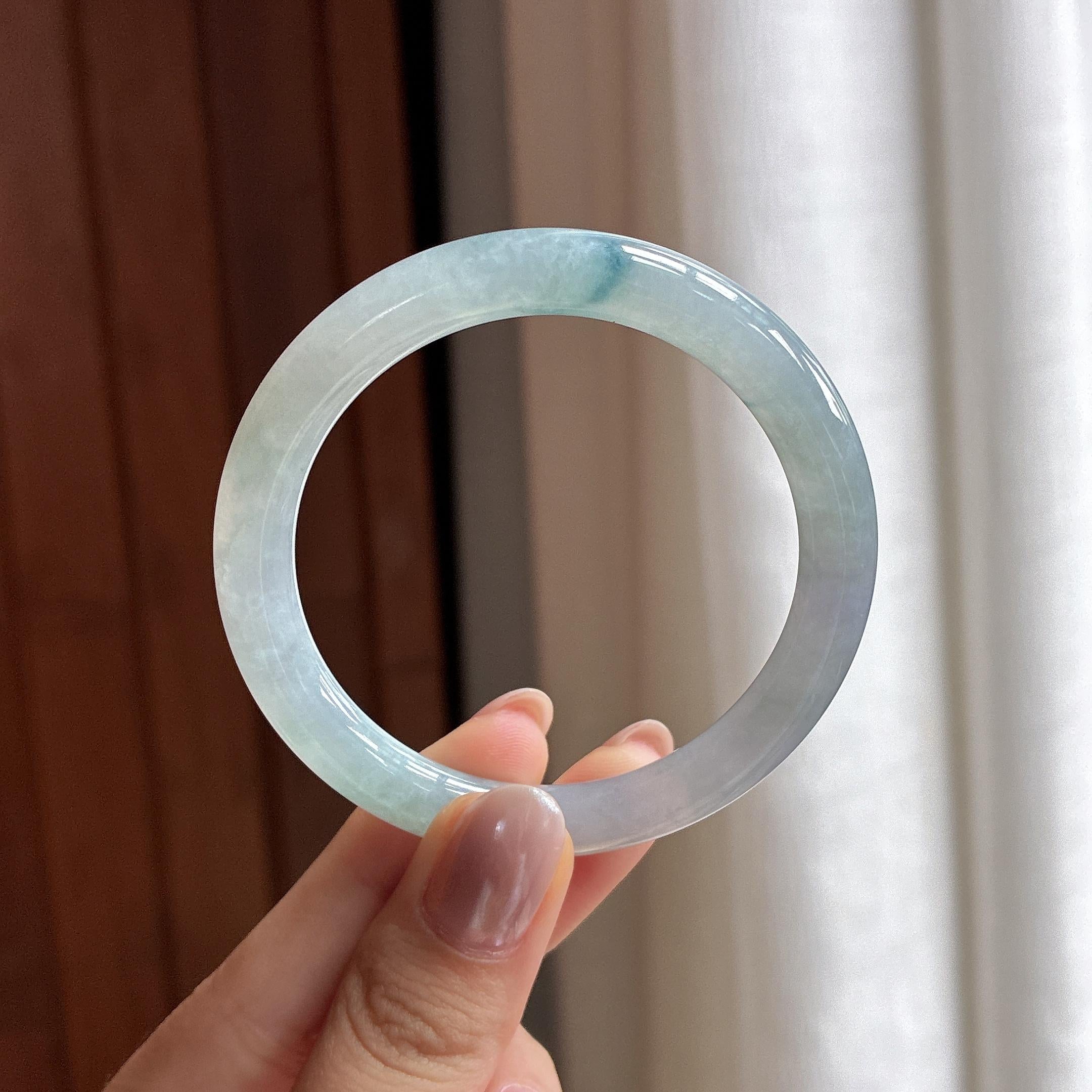 糯冰飘花圆条手镯 50圈 天然缅甸A货翡翠（yc495891）