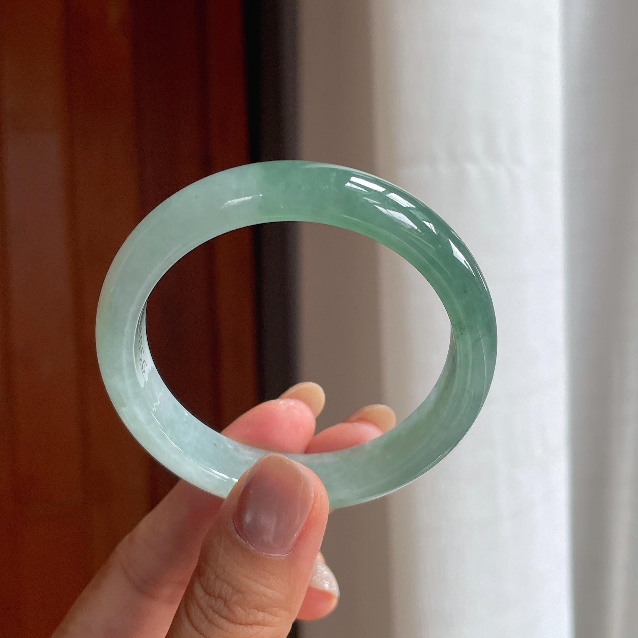 冰种半山半水翡翠平安镯（52.5mm）（yc423118）
