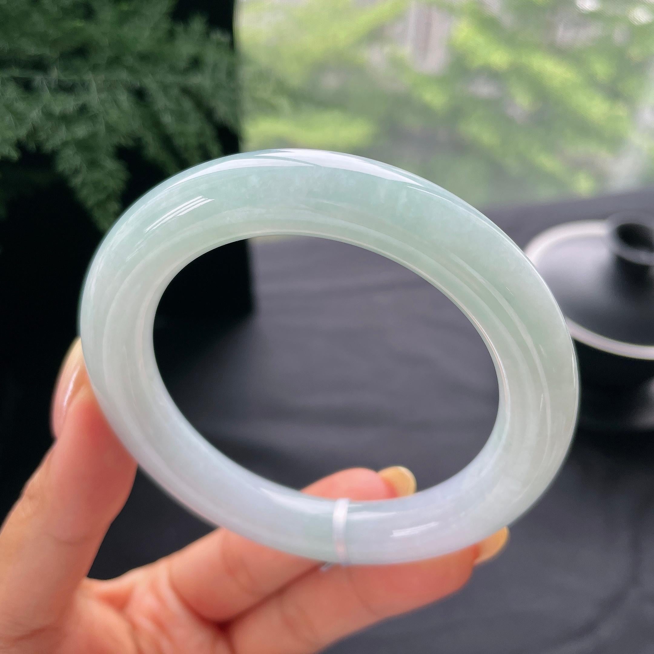 细糯种带底色圆条手镯57.1圈 天然缅甸A货翡翠（yc473143）