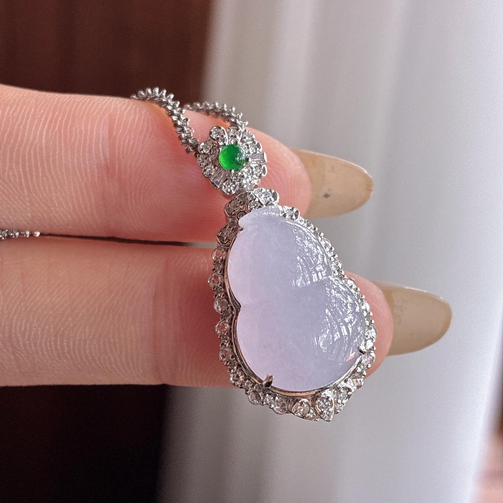 18k金镶糯冰淡春底葫芦挂件 天然缅甸A货翡翠（yc494805）