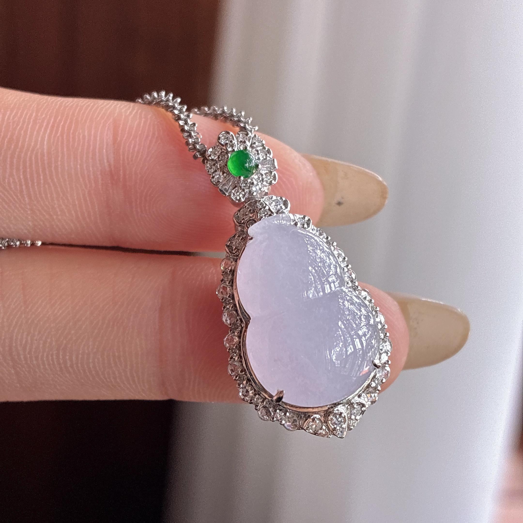 18k金镶糯冰淡春底葫芦挂件 天然缅甸A货翡翠（yc494805）