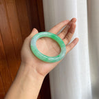 糯冰带色圆条翡翠手镯（56mm）（yc225099）