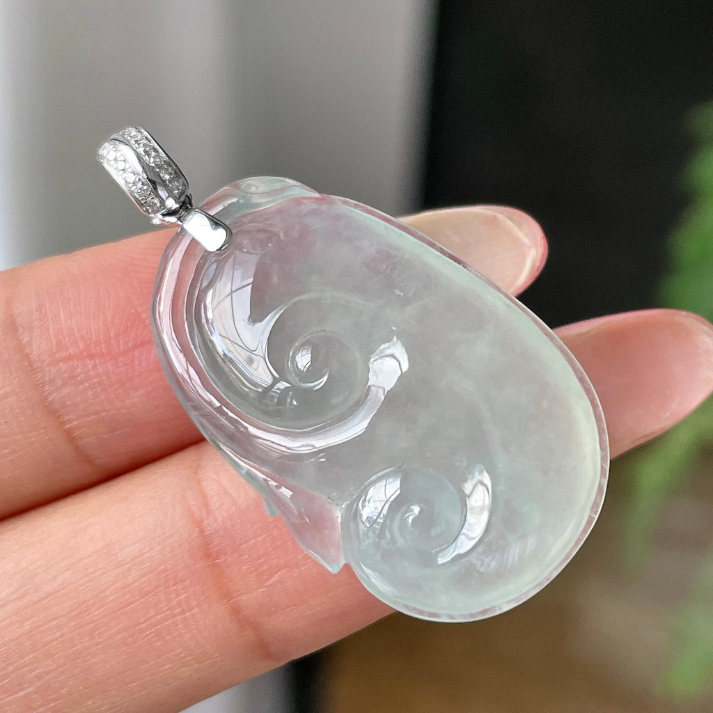 18k金镶冰种淡晴水如意吊坠        天然缅甸A货翡翠（yc443508）