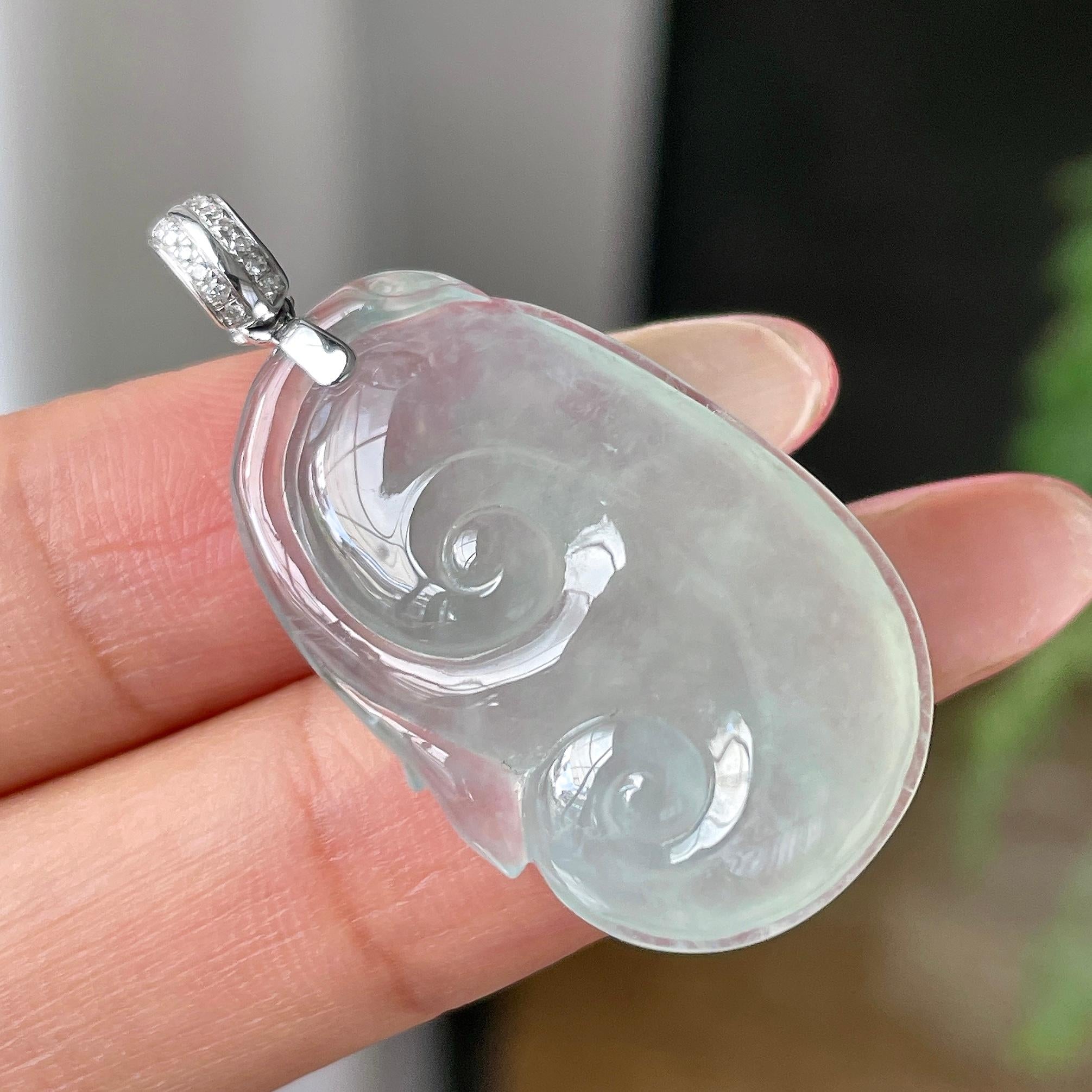 18k金镶冰种淡晴水如意吊坠        天然缅甸A货翡翠（yc443508）