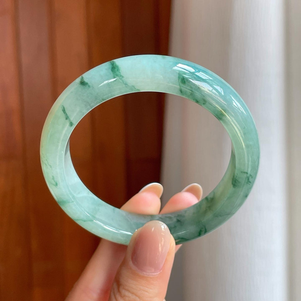 糯冰飘花翡翠平安镯（53.7mm)（yc373461）