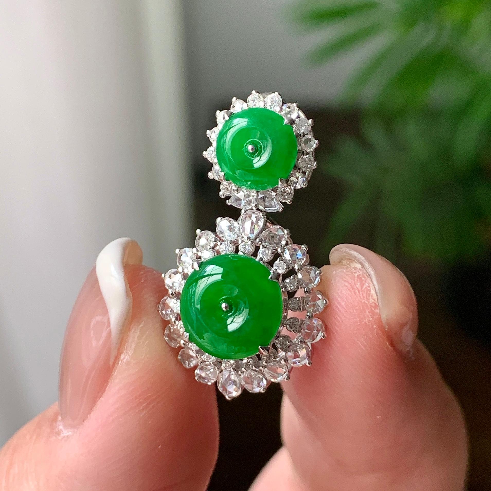 18K金钻镶糯冰种满绿平安扣吊坠  天然缅甸A货翡翠（yc362093）