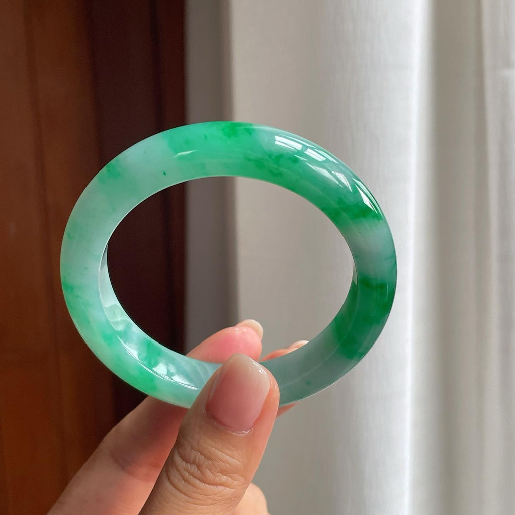 糯冰带色翡翠平安镯（55.3mm）（yc376712）