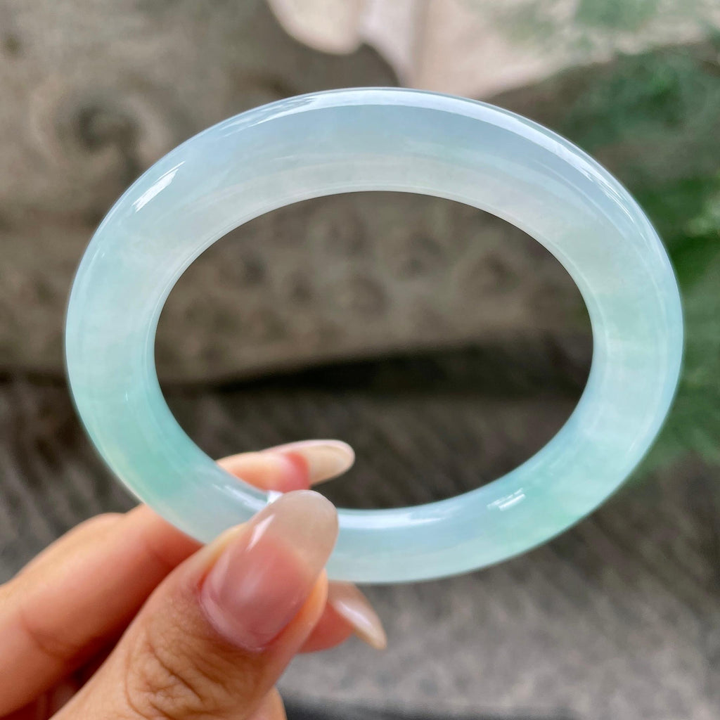 小圈口  糯冰种蓝底飘花圆条手镯53.7圈    天然缅甸A货翡翠（yc351392）