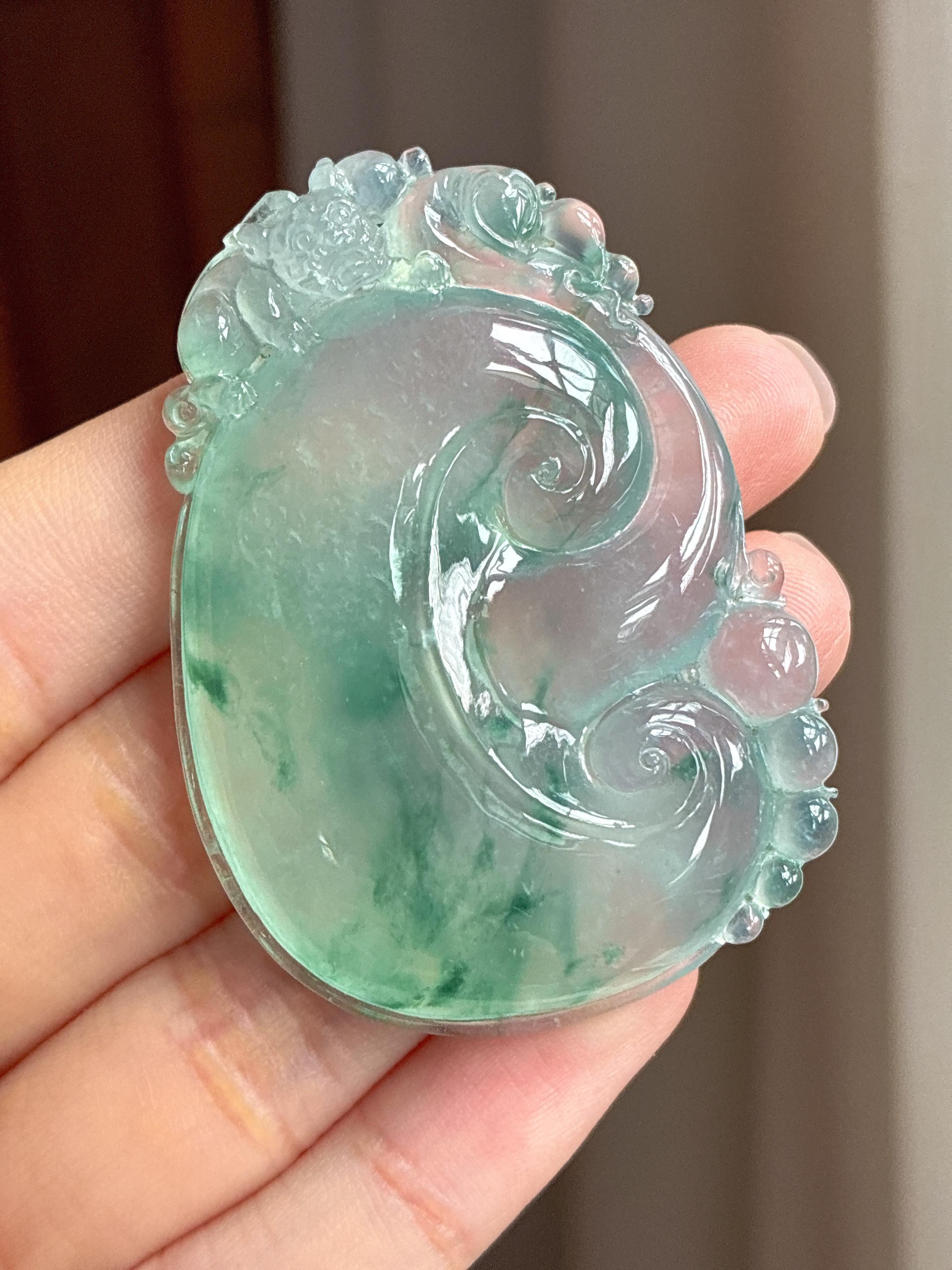 冰玻种飘花翡翠如意（yc431082）