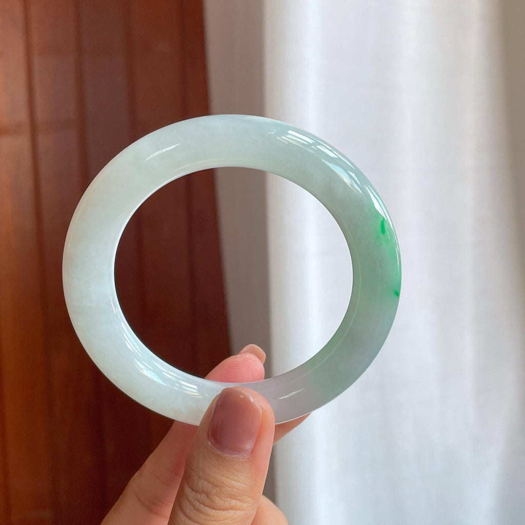糯冰带色翡翠圆条手镯（56.8mm）（yc283302）