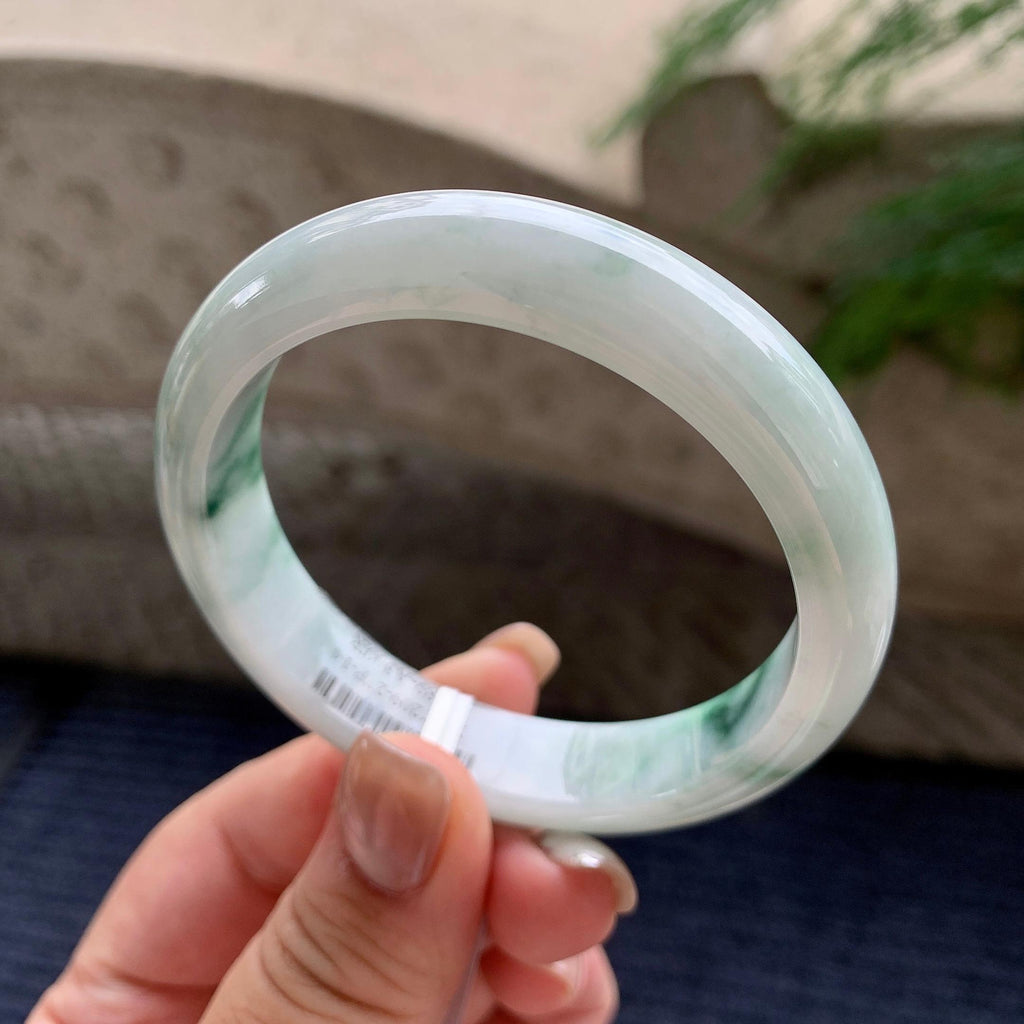 细糯种飘蓝花正圈平安镯  56圈口  天然缅甸A货翡翠（yc421254）